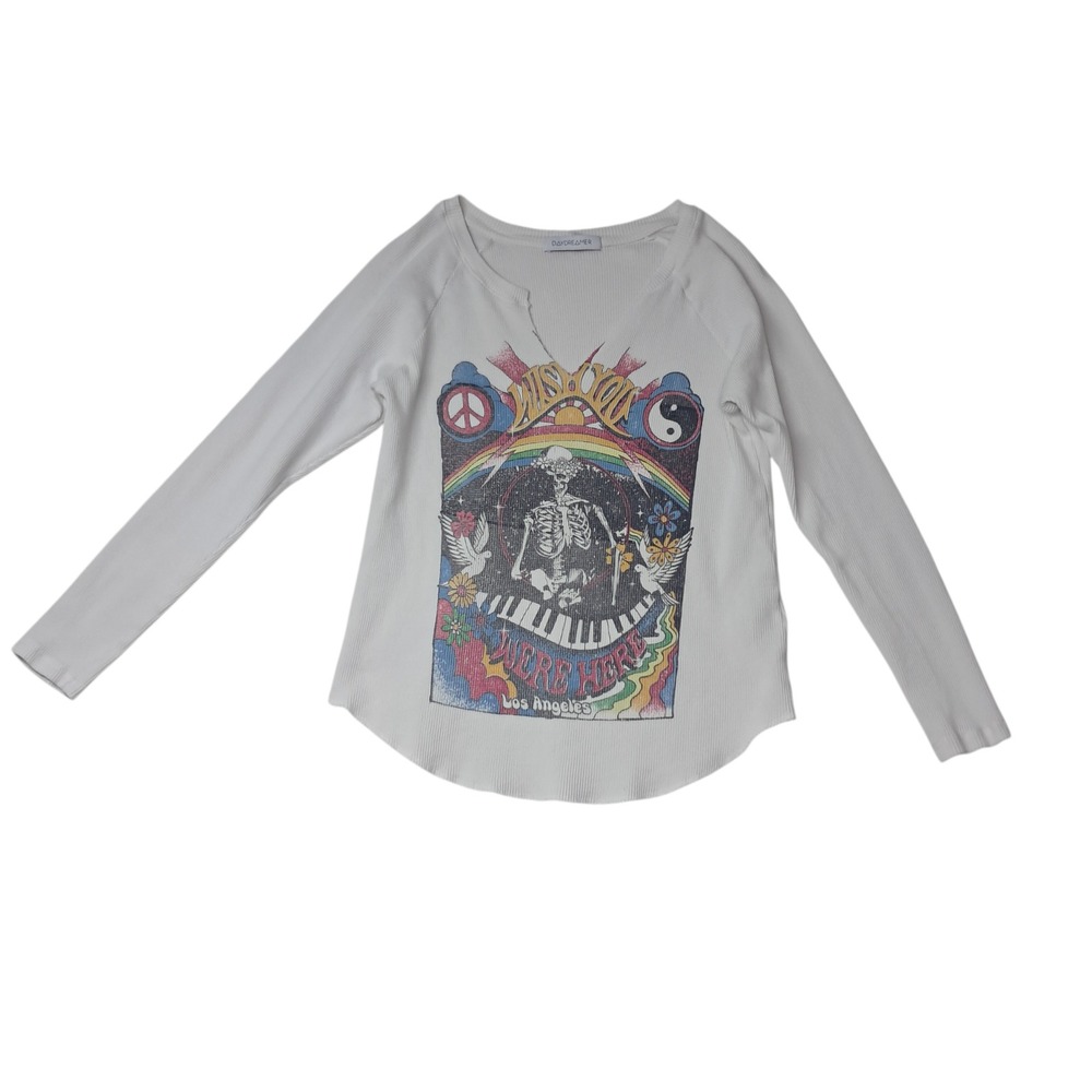 Daydreamer Wish You Were Here Thermal Top Women's Small White Pink Floyd Music‎